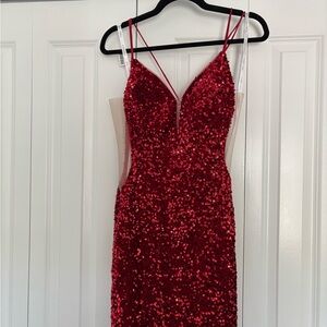 Embellished Red Sequin Bodycon Dress for Prom